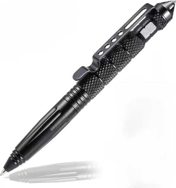 Taktischer Stift aus Wolframstahl mit Glasbrecher für professionelle Selbstverteidigung in Schwarz und Grau inklusive Tinten nachfüllbar - Bild 1