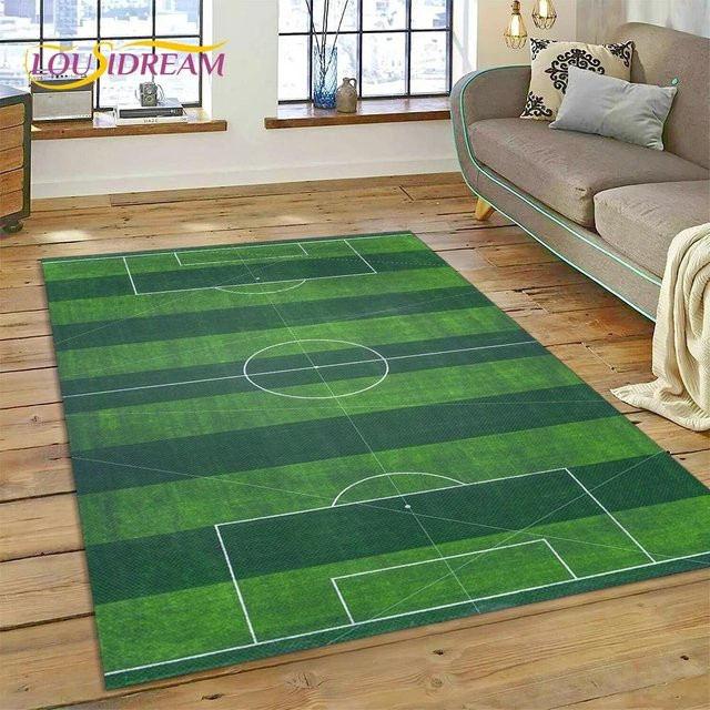 Karpetti 3D-Teppich mit Fußballfeld Motiv in Grün, Waschbarer Polyester Bodenmatten für Kinderzimmer, Wohnzimmer und Schlafzimmer, Breite: 40 cm, Tiefe: 60 cm - Bild 1