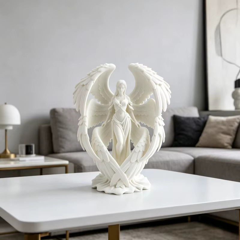 KASTIZA Engel-Statue in Weiß, 3D-gedruckte Sechsflügelige Figur aus PLA zum Selbstbemalen, Europäischer Stil als Schreibtisch-Ornament und Raumdekoration - Bild 3