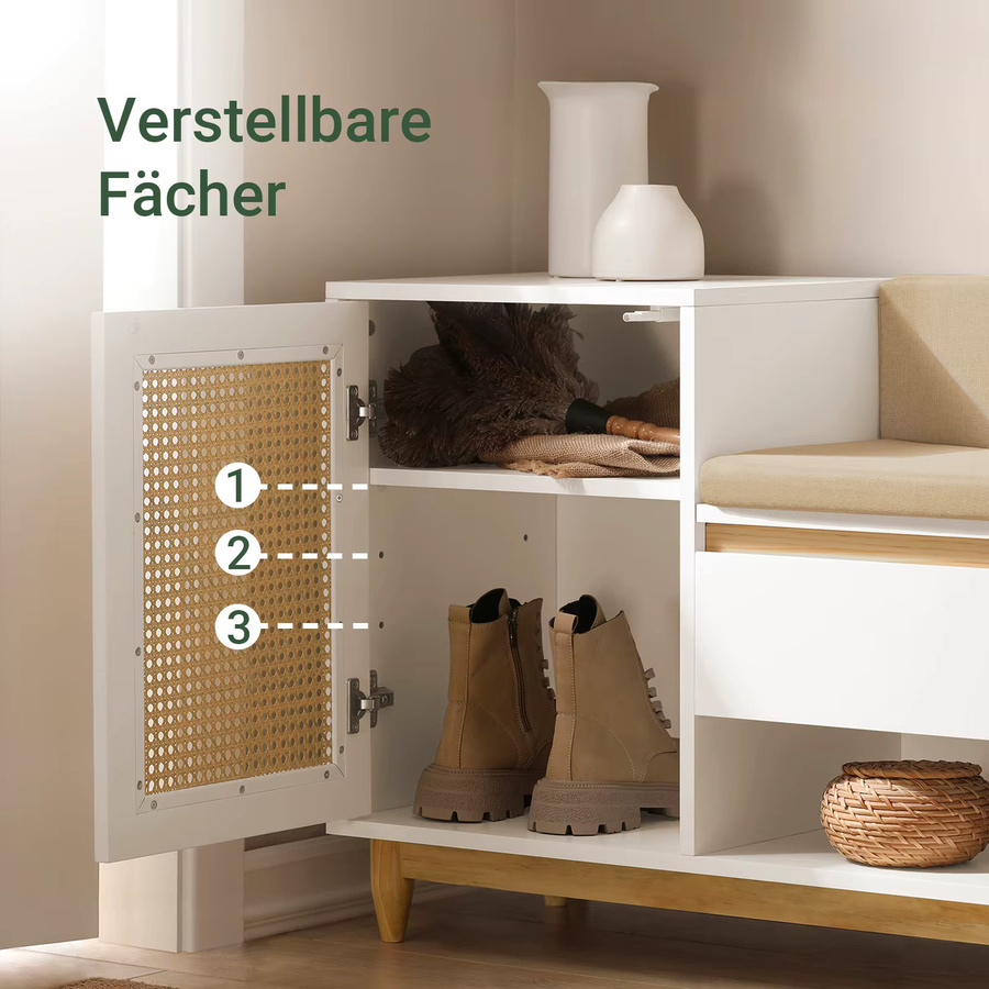 SoBuy Schuhbank FSR128 mit Gitteroptik und Stauraum in Weiß für das Kinderzimmer, B/T/H: 150 x 35 x 35 cm - Bild 3
