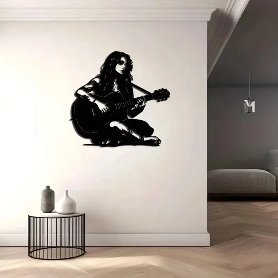 Metall-Wandkunst Lady Guitarist von CIFBUY in Schwarz-Weiß als modernes Eisendekor im Portrait-Stil - Bild 4