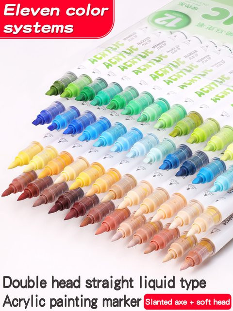 GN 12 Farben Flüssigfarben-Marker mit zwei Spitzen, Acrylfarben-Stifte für Steinmalerei, Glas, Holz und Leinwand, Multicolor - Bild 1