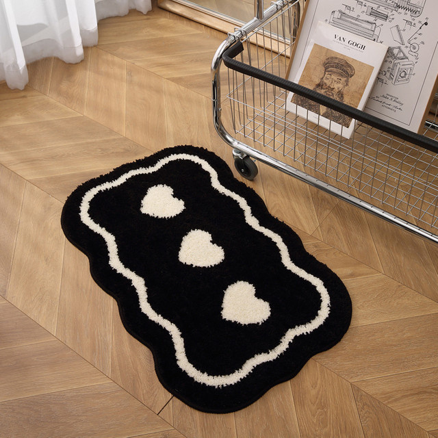 VIKAMA Ins Love Plüschteppich in Schwarz, weiche und saugfähige Matte für Badezimmer, Wohnzimmer oder Schlafzimmer, B/T: 60 x 40 cm - Bild 1