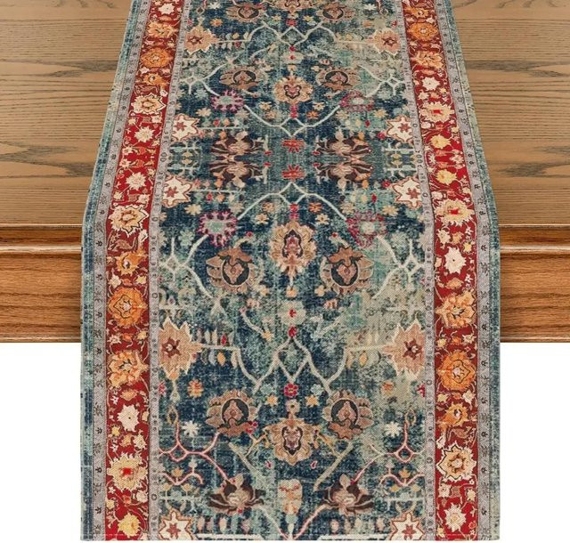 JINGYUE Pet Tischläufer aus Leinen im Boho-Stil, rot und schwarz, B/L: 150 cm, Breite: 33 cm - Bild 1