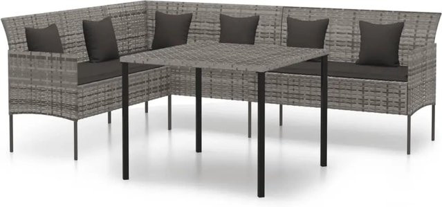 vidaXL 2-tlg Garten-Essgruppe aus Poly Rattan mit Kissen in Grau Anthrazit, B/T/H: 220 x 90 x 70 cm - Bild 1