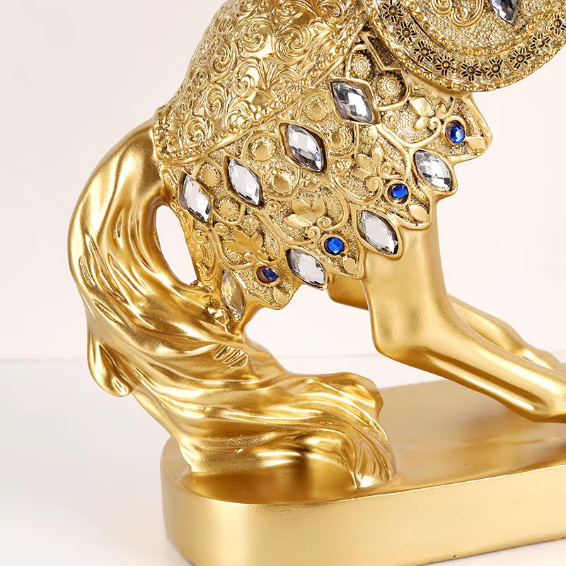 Goldene chinesische Pferdestatue aus Metall als orientalische Tischdekoration für Erfolg und Reichtum - Bild 2