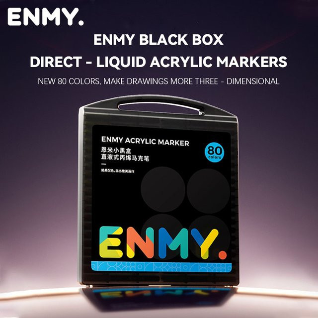 enmy Black Box Acryl-Marker Set mit flüssiger Farbe und Papier, bunter Malstift mit weichem Bullet-Kopf für DIY-Projekte, 24–80 Farben - Bild 1