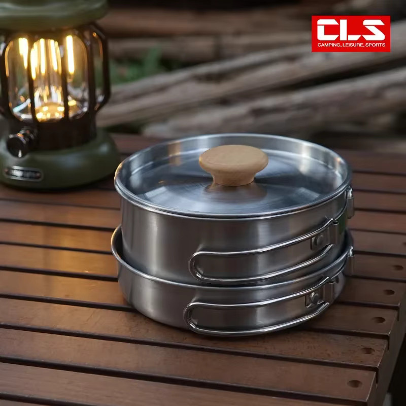 CLS&NOBANA Camping-Topfset aus 304 Edelstahl in Silber, 2-teiliges Outdoor-Kochgeschirr-Set für Wandern und Picknick - Bild 2