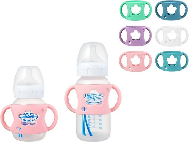 Weithals-Babyflaschen-Silikonhülle mit Griff in Weiß für eine bessere Griffigkeit - Bild 1