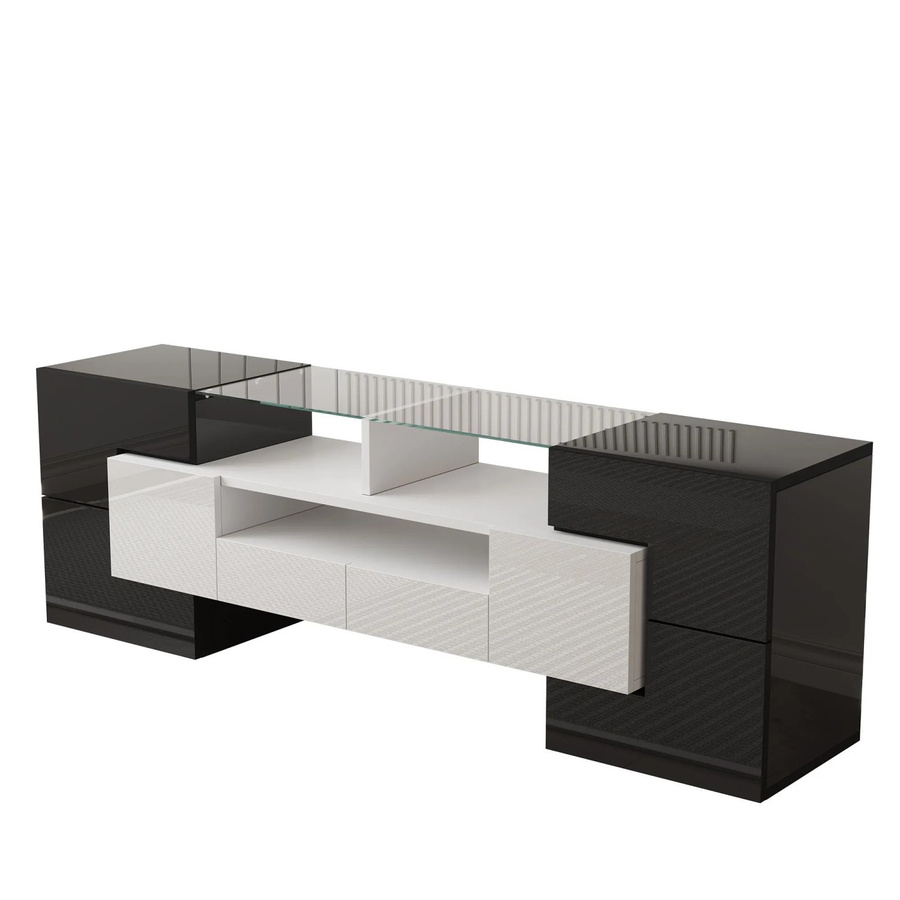 okwish TV Schrank mit LED Beleuchtung und Glas Oberfläche in Schwarz, B/T/H: 145 x 30 x 51 cm - Bild 2