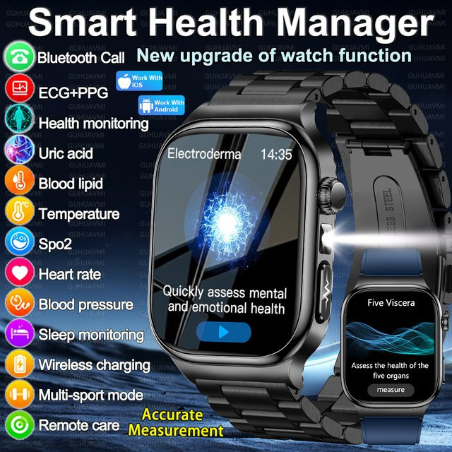 GUHUAVMI Smartwatch, Blau, Edelstahl, Unisex - Bild 1