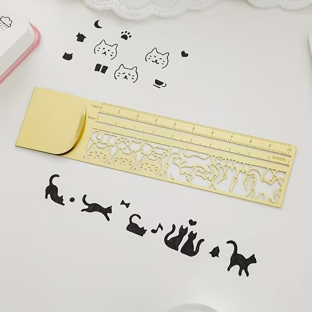 2-in-1 Katzen-Lesezeichen und Schablonenlineal aus Kunststoff in Multicolour für Tagebücher und Planer - Bild 1