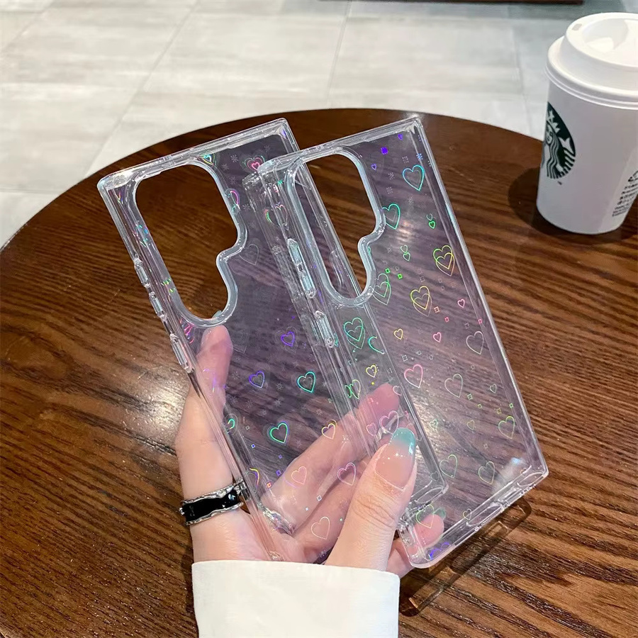 Transparente Schutzhülle mit Laser Gradient Liebesherz Design für Samsung Galaxy S26 Ultra S25 S24 S23 S22 A55 A35 S25FE - Bild 2
