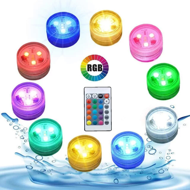 KDULIT RGB Unterwasser-LED-Licht mit Fernbedienung, buntes Schwimmbad-Dekorationslicht für Garten und Pool, wasserdicht und batteriebetrieben - Bild 1