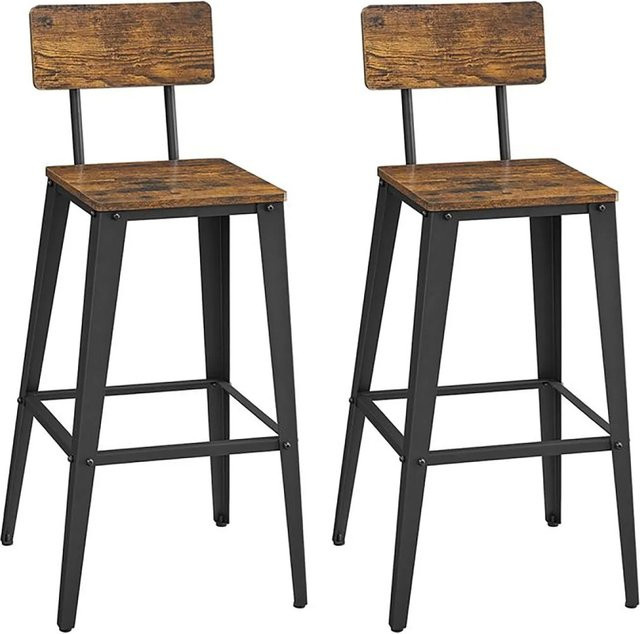 Songmics Barhocker-Set Ekho 2-teilig im Industrie-Design aus Holz und Metall, Braun-Schwarz - Bild 1