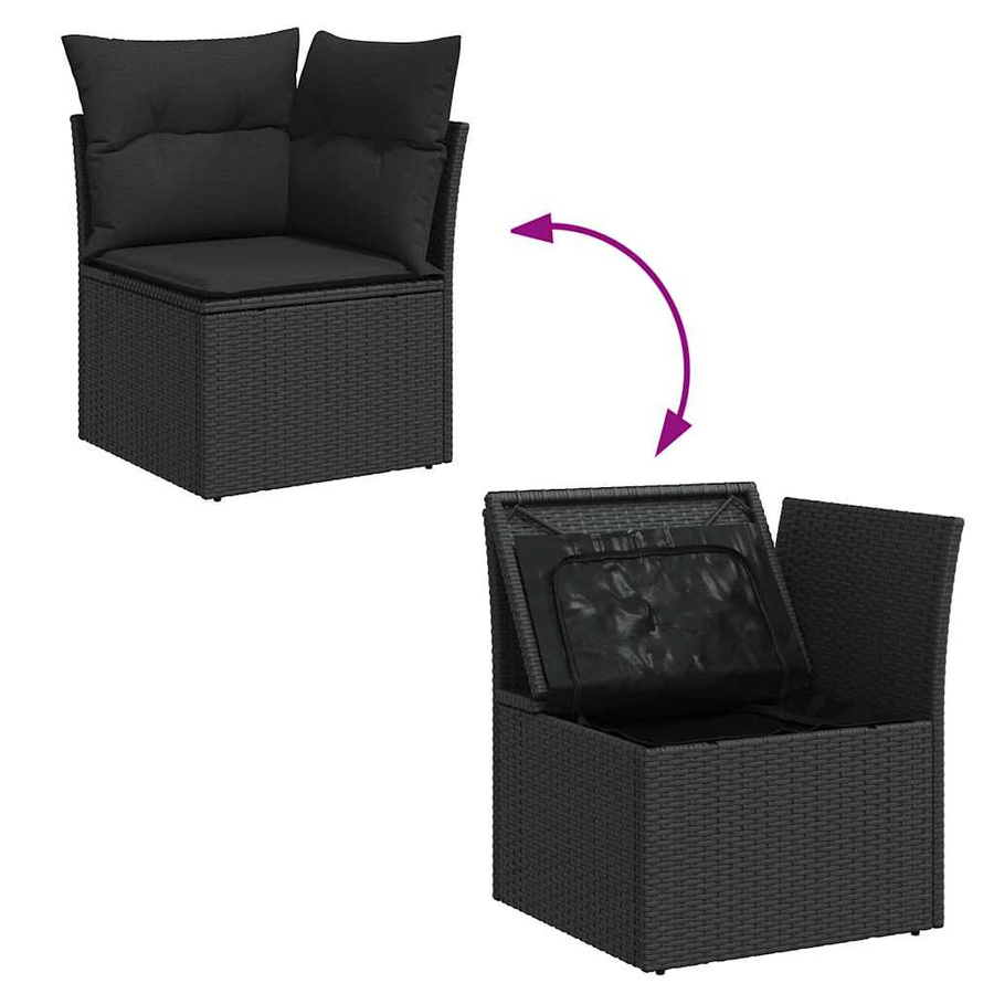 vidaXL 7-tlg. Garten-Sofagarnitur in L-Form aus Polyrattan mit Kissen in Schwarz - Bild 4