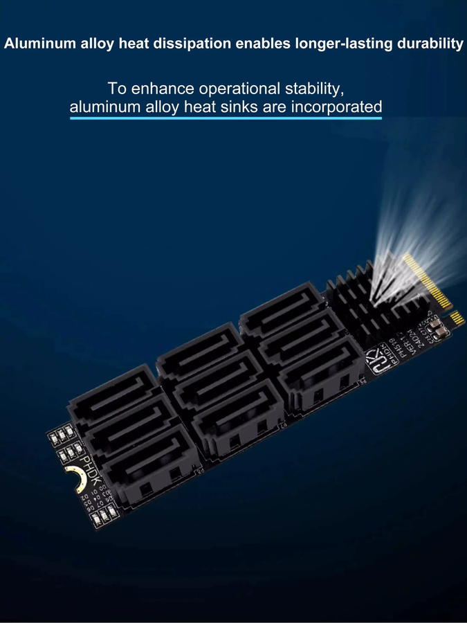 T.F.SKYWINDINTL M.2 M Key NVMe auf 9 Ports SATA 3.0 Adapter, PCIe 3.0 x2 Controller Card zur Festplattenkapazität-Erweiterung, Schwarz - Bild 6