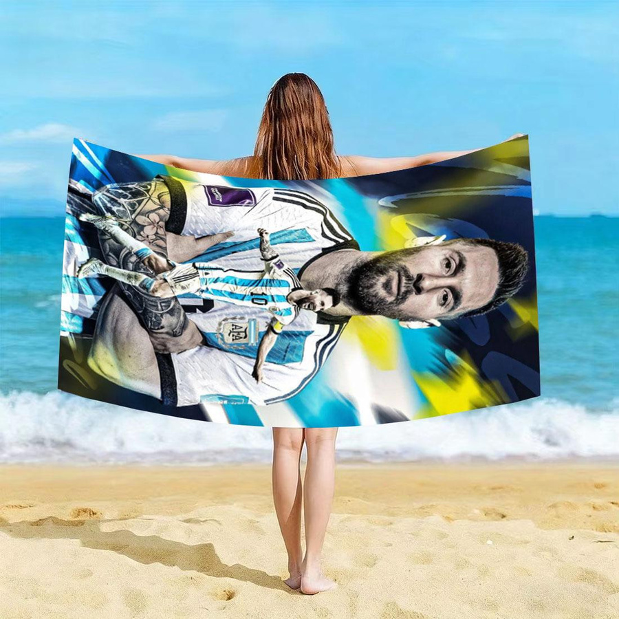 JINGYUE Pet Strandtuch Messi Thema in Multicolour, weich, wasserabsorbierend und schnell trocknend, B x H: 140 x 180 cm - Bild 4