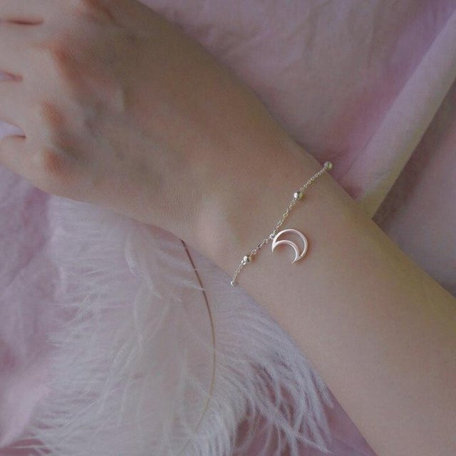 Armband 925 Silber, Perle, Mond Anhänger, Damen - Bild 1