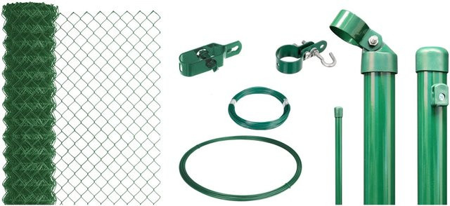 Alberts Maschendrahtzaun Set Grün aus kunststoffbeschichtetem Stahl zum Einbetonieren H: 200 cm, L: 1500 cm - Bild 1