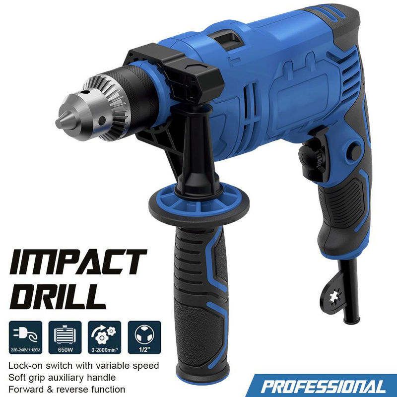 Kkmoon Bohrhammer Blau mit 650 W, 5,5 A und 3000 U/min, 2-in-1-Griff 360 Grad drehbar, 1/2 Zoll Bohrfuttergröße 0–13 mm - Bild 5
