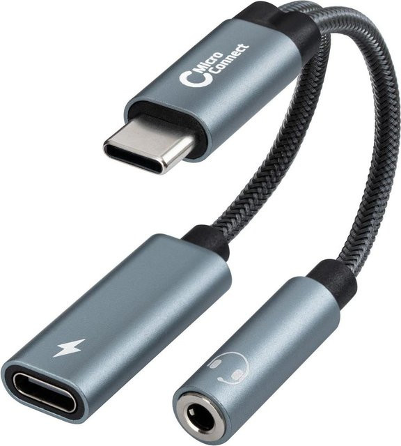 MicroConnect USB-C zu 3,5-mm-Klinke Ladeadapter mit Power Delivery 60W, Silber - Bild 1