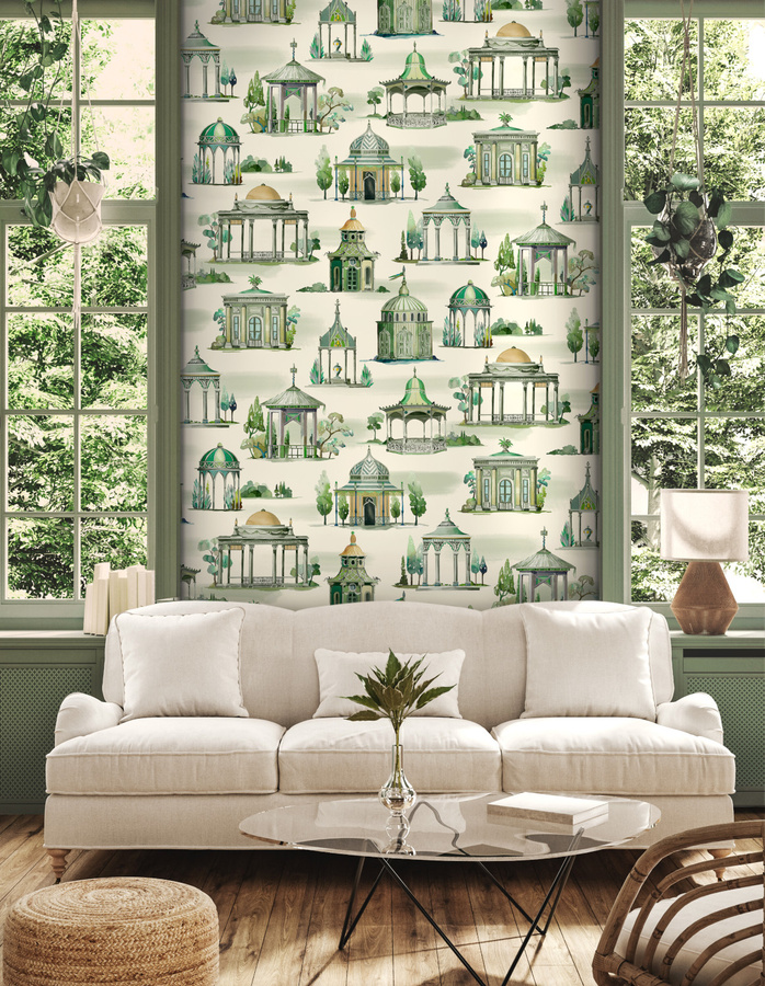 Mulberry Home Tapete Follies in Grün mit abstraktem Design aus Vlies - Bild 1