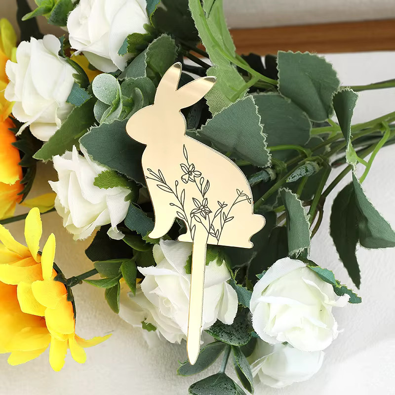ZQCXLD Ostern Kuchen Topper Set aus Gold Acryl mit niedlichen Häschen und Karotten für deine Frühlings- und Osternparty-Dekoration - Bild 5