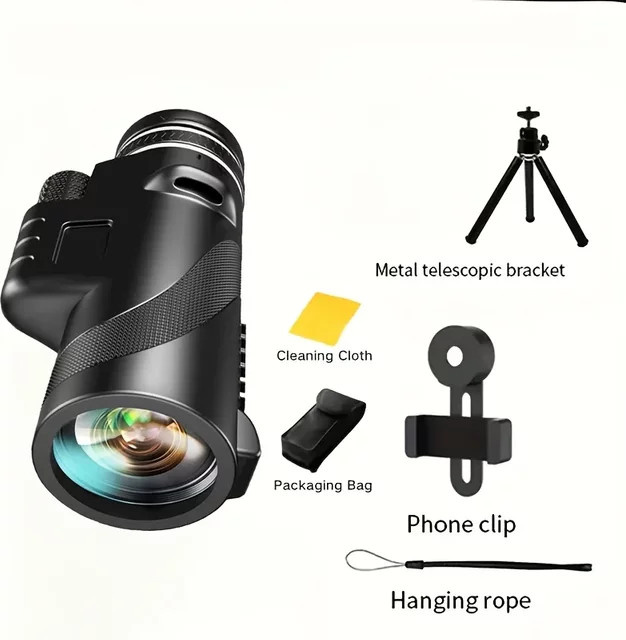 HD-Fernglas 10x50 mit großem Objektiv, manuellem Fokus, verstellbarem Griff und Stativ in Schwarz - Bild 1