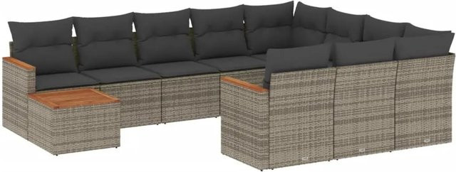 vidaXL 11-teilige Garten-Sofagarnitur in L-Form aus grauem Poly-Rattan mit Kissen und pulverbeschichtetem Stahlgestell - Bild 1