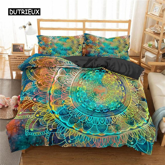 Mandala Bettbezug-Set von Binchi in Lila mit Farbverlauf und Kultur-Druck aus Mikrofaser, Einzelbettwäsche-Set mit Reißverschluss, B/H: 135 x 200 cm - Bild 1