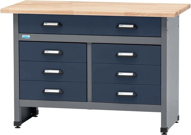 Küpper Werkbank mit 7 Schubladen aus Vollbuchenholz, Dunkelblau, B/T/H: 120 x 60 x 84 cm - Bild 1