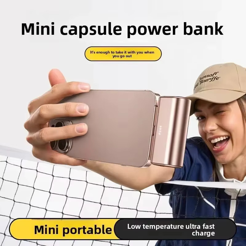 Lenovo Mini-Kapsel-Powerbank mit 22,5W Schnellladung, USB-C und Lightning, Tragbarer externer Akku in Pink - Bild 4