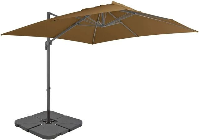 vidaXL Sonnenschirm mit tragbarem Ständer in Taupe aus Aluminium mit 300 cm Durchmesser und 258 cm Höhe - Bild 1