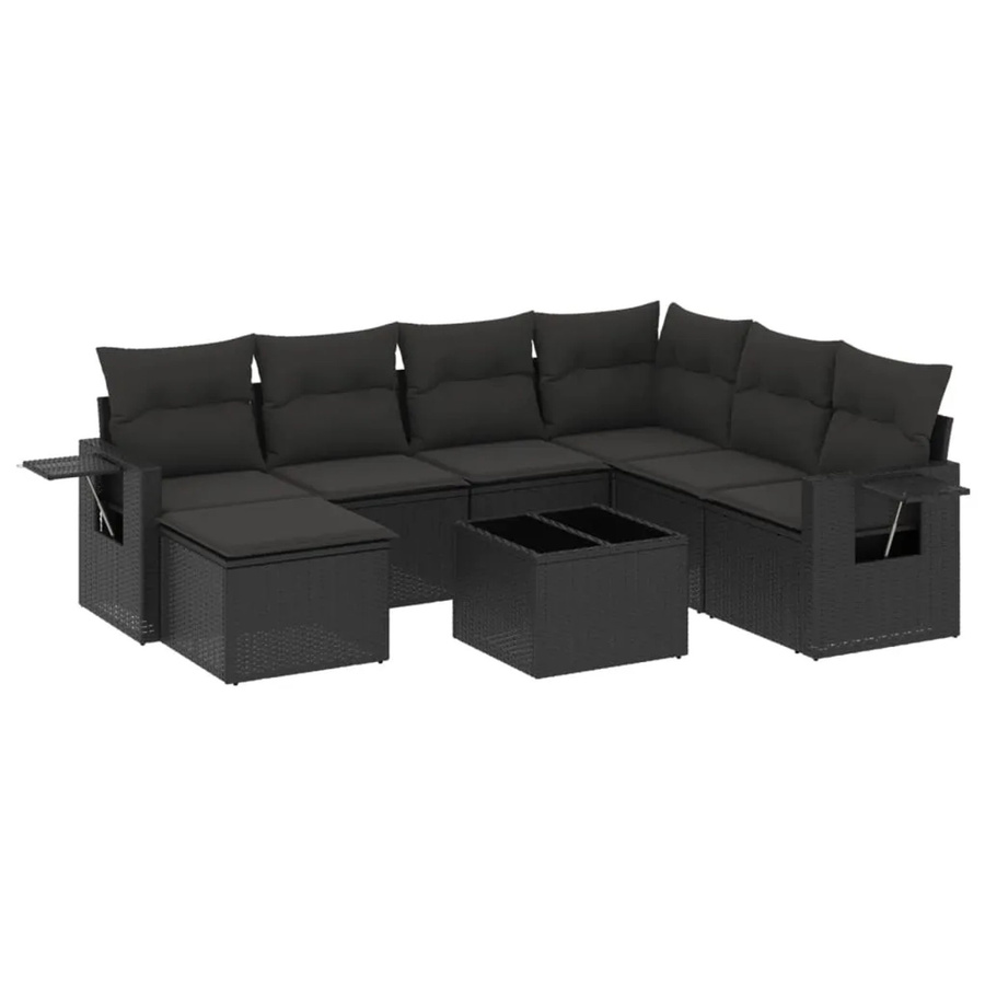 vidaXL 8-tlg. Garten-Sofagarnitur in L-Form aus schwarzem Poly-Rattan mit Kissen und Armlehnen - Bild 2