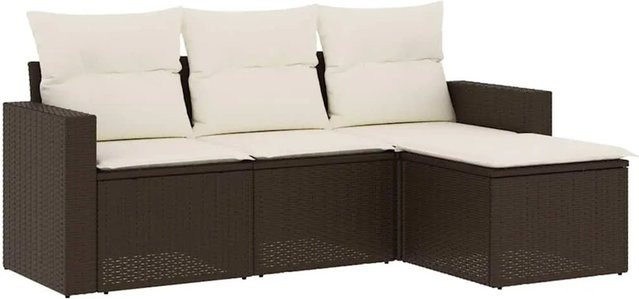 vidaXL 4-teilige Garten-Sofagarnitur aus Poly-Rattan mit Kissen in Braun - Bild 1