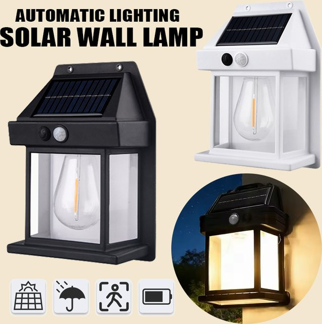 IWP Solar-Wandleuchte in Schwarz mit LED-Filament, Bewegungsmelder und IP65 wasserdicht, warmweißes Nachtlicht für Garten und Außenbereich - Bild 1