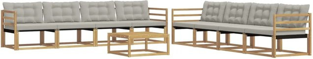 vidaXL Outdoor-Sofagarnitur aus Akazienholz mit Textilene und Kissen, 9-teiliges Set, Weiß-hellgrau, B/T/H: 79 x 79 x 37 cm - Bild 1