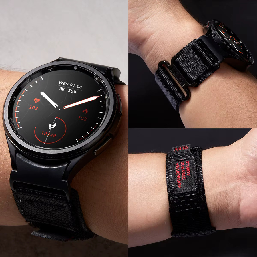 CAOWTAN Uhrenarmband Nylon, Schwarz, Samsung Galaxy Watch 4, 5, 6, 7 - Bild 3