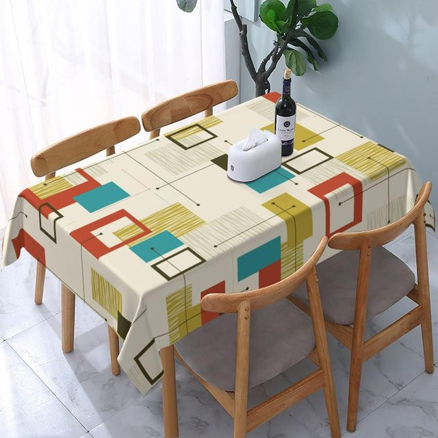 Wasserdichte Tischdecke JINGYUE Pet im Mid Century Design mit abstraktem geometrischem Muster, Mehrfarbig, B/T: 140 x 140 cm - Bild 1