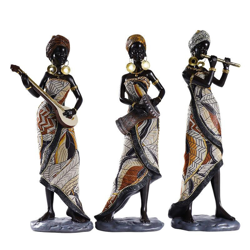DEANSEN Afrikanische Frauenstatue als exotische Skulptur aus schwarzem Harz für Wohnzimmer, Schreibtisch und Büro - Bild 1