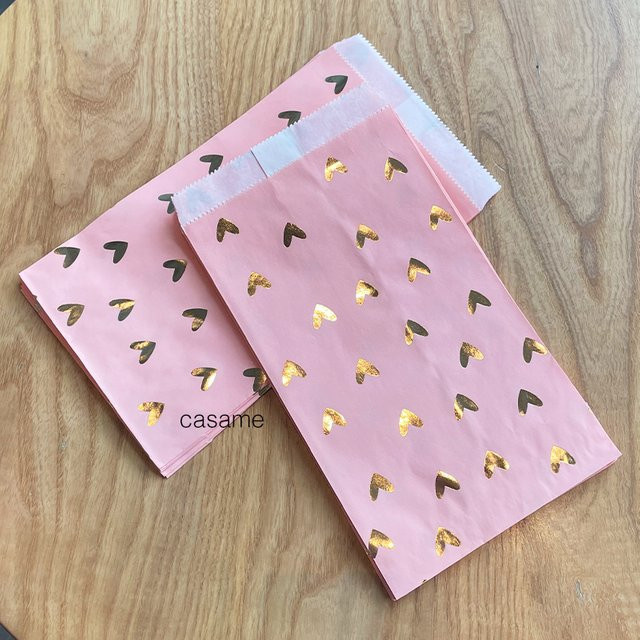 100 Stück Casame Papiertüten in Rosa mit Goldfolienherzen für Geschenke und Süßigkeiten - Bild 1