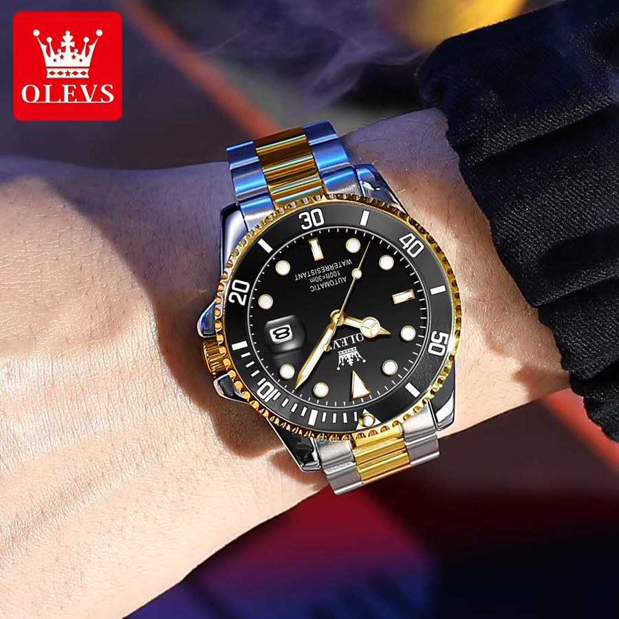 OLEVS Automatik-Armbanduhr, Edelstahl, Herren, Schwarz - Bild 3
