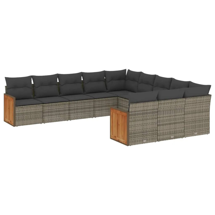 vidaXL 11-tlg. Garten-Sofagarnitur aus Polyrattan in Grau mit Kissen und Stauraum - Bild 2