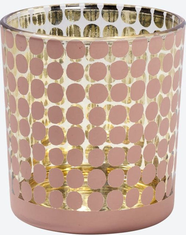 NKD Teelicht Glas mit Punktmuster in Transparent, Weiß und Rosa - Bild 1