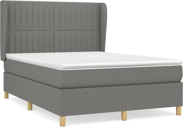 vidaXL Boxspringbett mit Matratze und Kopfteil, Dunkelgrau, B/T/H: 140 x 200 cm - Bild 1