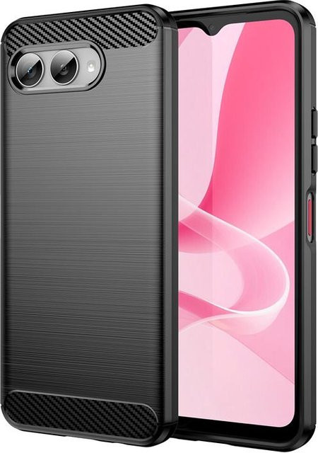 Stoßfeste Silikon Handyhülle mit Kohlefaser-Rückseite für T-Mobile T Phone 3 und T-Mobile T Phone 3 Pro in Schwarz - Bild 1