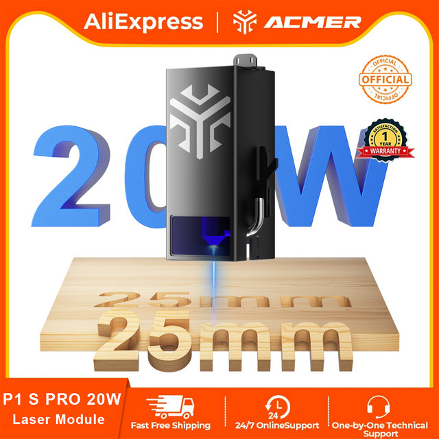 ACMER Laserkopf-Upgrade-Kit 10/20W für Blue Diode CNC P1 S Pro Lasergravur- und Schneidemaschinen zur Bearbeitung von Sperrholz, Acryl und Leder - Bild 1