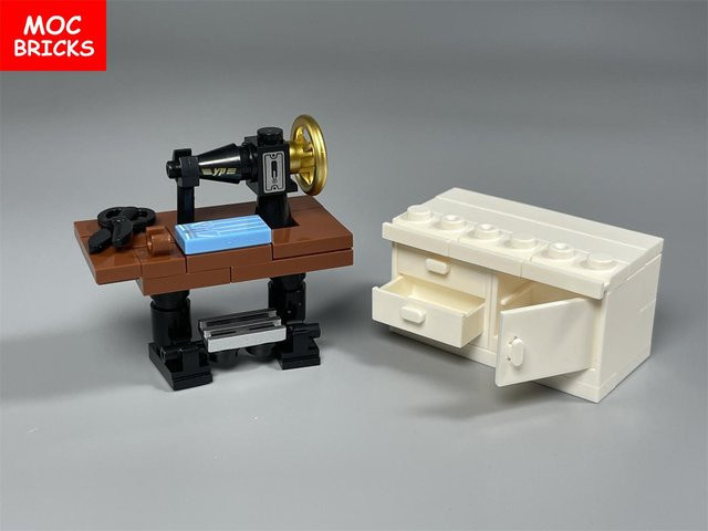 Yiran toy MOC Ziegel Haus Mini Retro Möbel Kochbereich Nähmaschine Bausteine - Bild 1