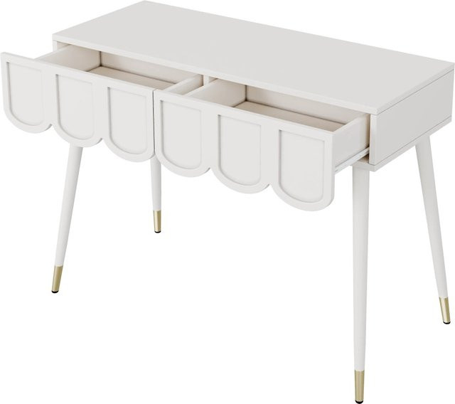 okwish Schminktisch mit Schubladen in Weiß mit Metallfüßen, B/T/H: 100 x 40 x 76 cm - Bild 1